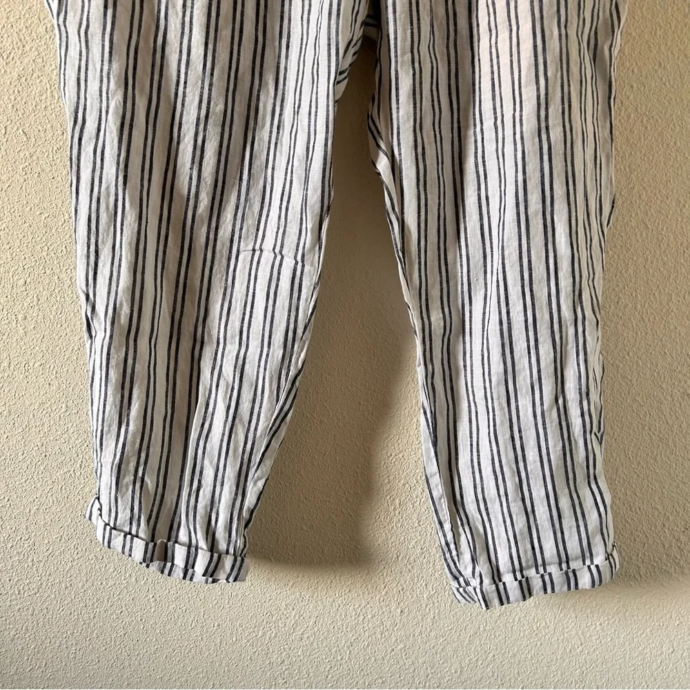 H&M 100% Linen Stripe Drawstring waist Pants Women size 18 NWT